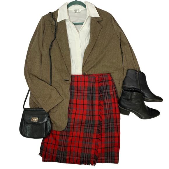 Vintage Forenza Red Blue Tartan Plaid Wrap Wool Skirt, Size 8 - Picture 6 of 7
